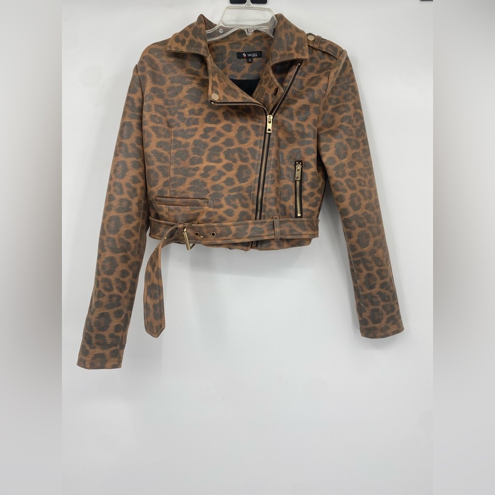 Michele leopard print cropped top jacket size small